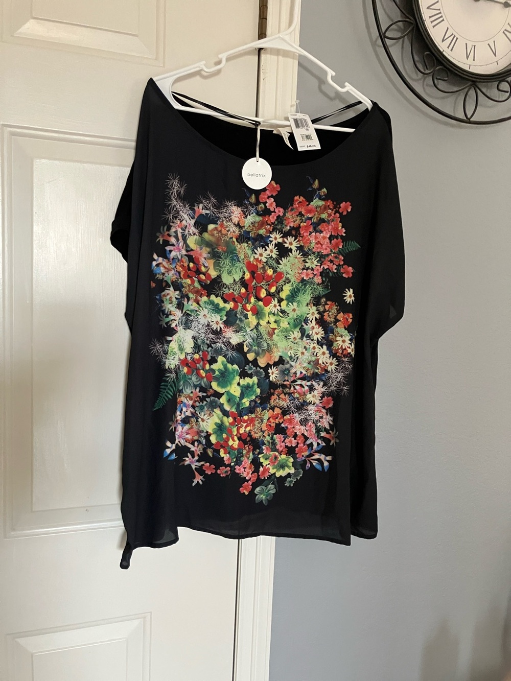 Bellatrix Black Floral-Cluster Short Sleeve Blouse